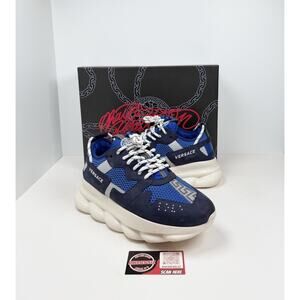 Size 43EU/10US - Versace Chain Reaction Blue Suede Sneakers💙 RETAIL $1,125!